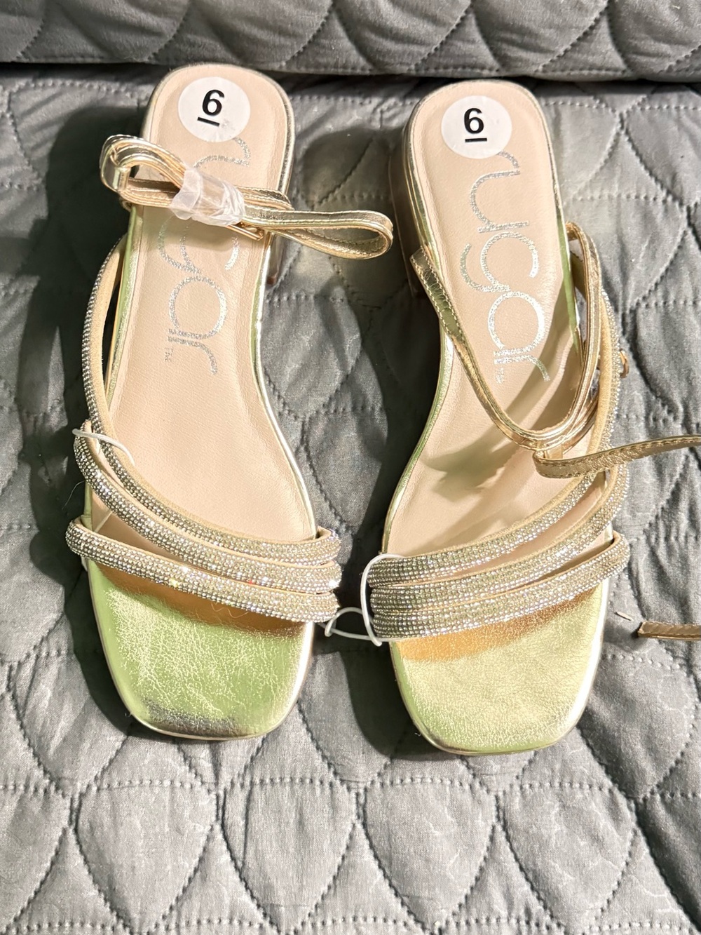 Gold Strappy Rhinestone Women's Sandals - Gold